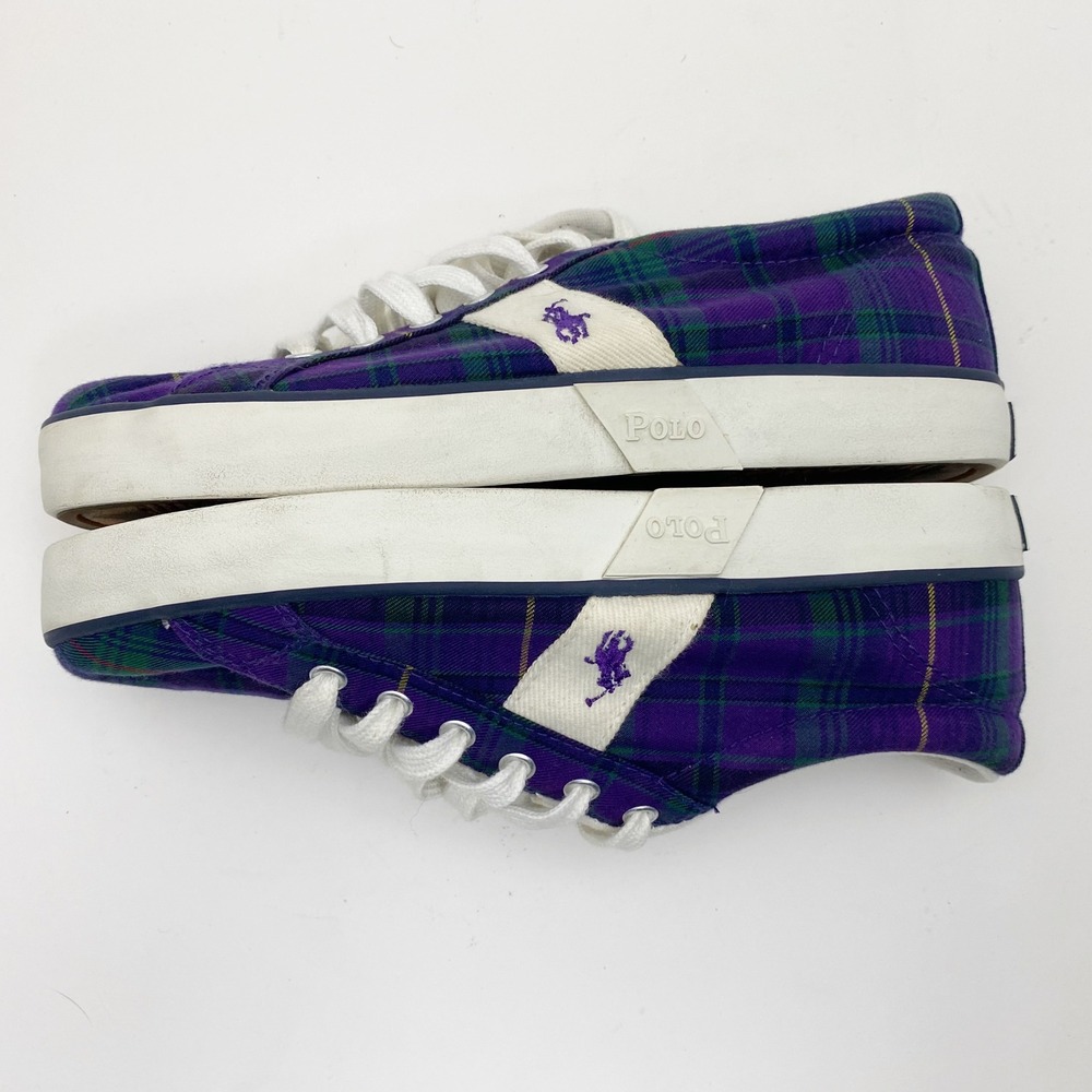 Polo Ralph Lauren Giles Plaid Low Top Sneakers Mens Boys Purple Green - Picture 4 of 9
